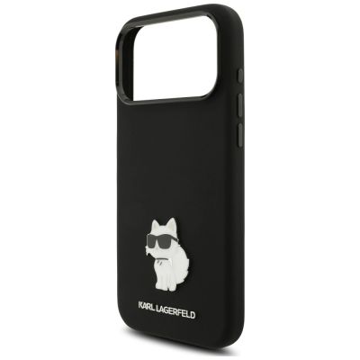 6. Karl Lagerfeld Silicone Choupette Metal Pin Case for iPhone 18 Pro Max / 17 Pro Max – Black