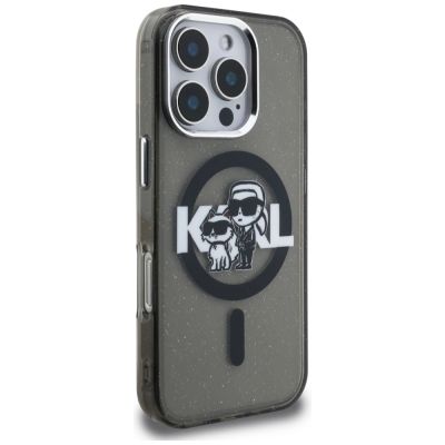 4. Karl Lagerfeld IML Glitter Karl & Choupette Sketch Logo MagSafe Case for iPhone 16 Pro Max - Black