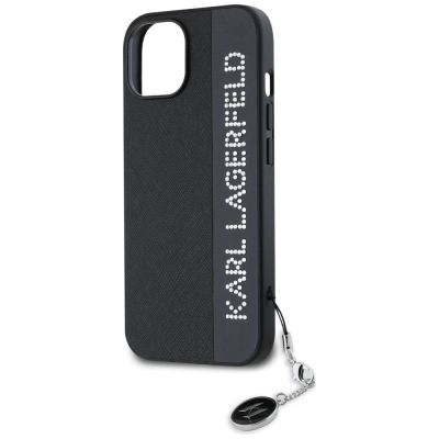 6. Karl Lagerfeld Saffiano Rhinestones & Charm case for iPhone 15 / 14 / 13 - black