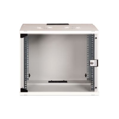 18. 19" 9U wall-mounted network cabinet, SOHO PRO 460 x 540 x 400 mm, glass door, gray, unassembled, 60 kg