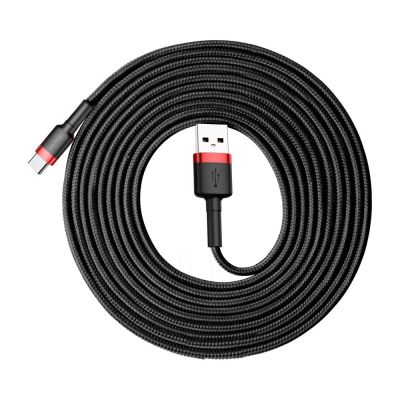 8. Baseus Cafule Cable durable nylon cable USB / USB-C QC3.0 2A 3M black-red (CATKLF-U91)