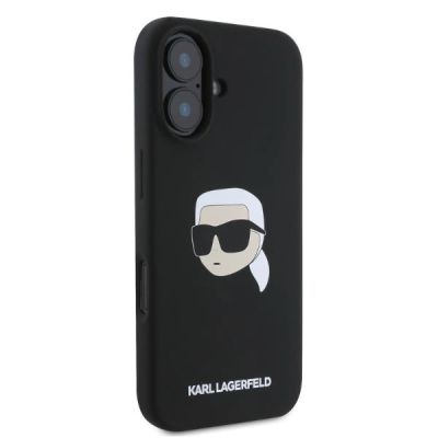 2. Karl Lagerfeld Silicone Karl Head Print MagSafe iPhone 16 Case - Black