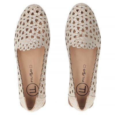 4. Women's leather openwork shoes, beige, Filippo DP7710