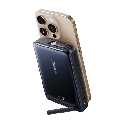 3. Baseus Nomos 10000mAh 45W Qi2 Power Bank with MagSafe Compatible Stand with Built-in USB-C Cable - Black