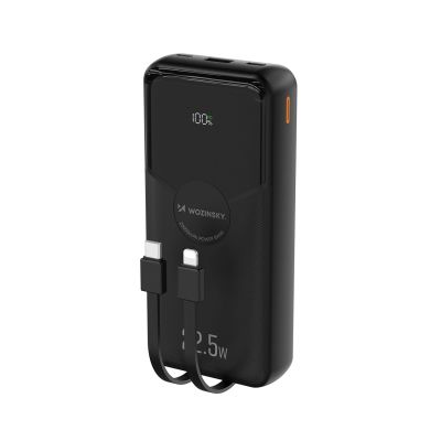 Wozinsky WFC-15B 20000mAh 22.5W PD20W Powerbank with Built-in Lightning and USB-C Cables - Black
