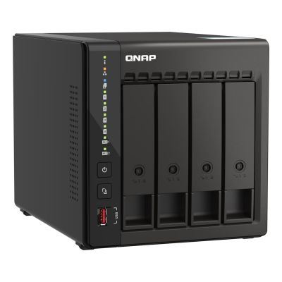 5. Qnap TS-453E-8G, Tower, 4 x 2.5"/3.5" SATA, Intel Celeron J6412 4C/4T, 8 GB DDR4 onboard not expandable, 2 x 2.5GbE, External adapter (PSU)