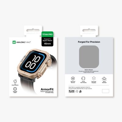 5. AmazingThing Titan Pro Metal Case for Apple Watch 11 46mm Aluminum - Gold