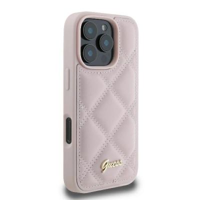 4. Guess Quilted Metal Logo iPhone 16 Pro Case - Pink