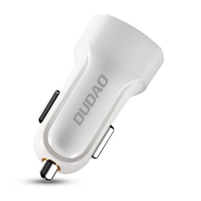 2. Dudao car kit charger 2x USB 2.4A + cable USB 3in1 Lightning / Type C / micro USB cable white (R7 white)
