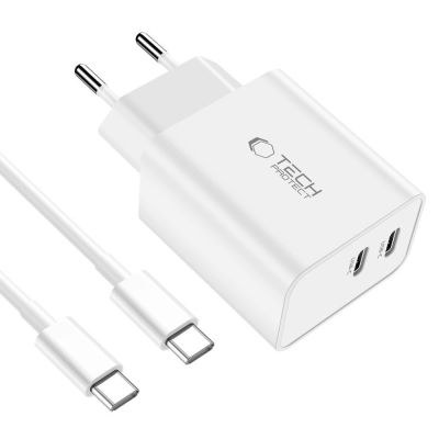 3. Tech-Protect C35W 2x USB-C PD 35W charger with USB-C / USB-C cable - white