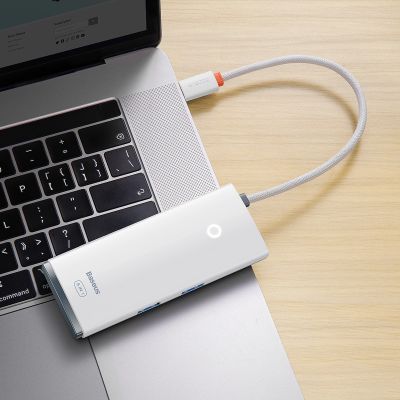 9. Baseus Lite Series multifunctional HUB USB Type C - 2 x USB 3.0 / USB Type C PD / HDMI 1,4 / SD / TF white (WKQX050102)