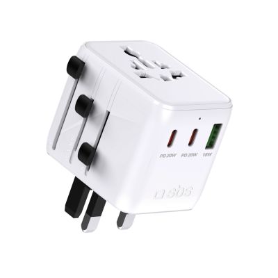SBS Travel Adapter 2xUSB-C 1xUSB-A Universal - White