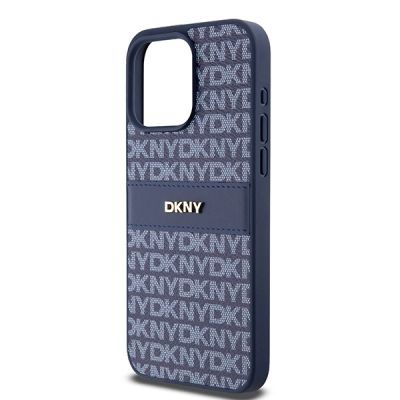 6. DKNY Leather Mono Stripe & Metal Logo case for iPhone 15 Pro Max - blue