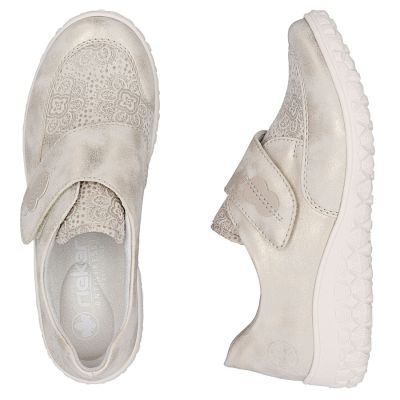 3. Rieker 59552-62 comfortable women's shoes with Velcro, beige and gold