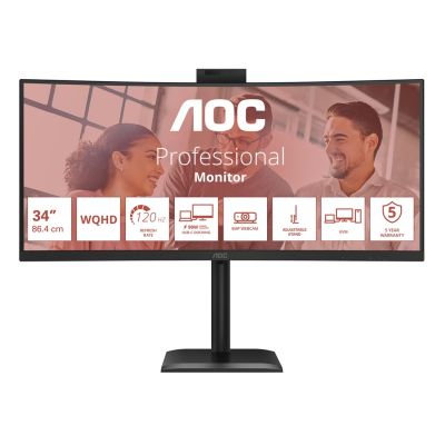 22. AOC monitor 86.3 cm (34") CU34E4CW 21:09 2xHDMI+DP+USB-C+Webcam Curv.