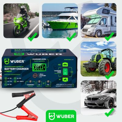 9. Microprocessor-Controlled Battery Charger 6–12V 15A + Battery Charger W14017 WUBER