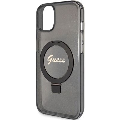 6. Guess Ring Stand Script Glitter MagSafe case for iPhone 13 / 14 / 15 - black