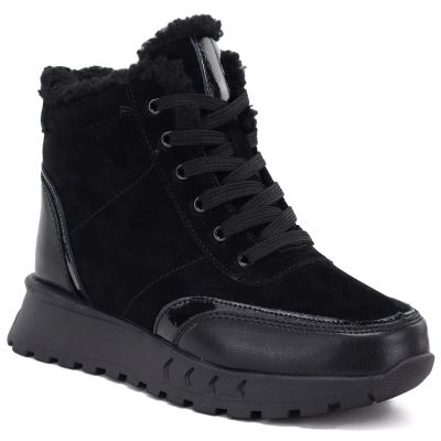Black women’s leather platform ankle boots Jezzi 26BT17-488