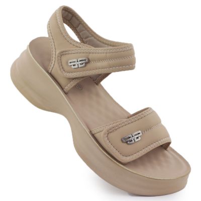 Women's sandals with thick soles and Velcro, beige Potocki 105300