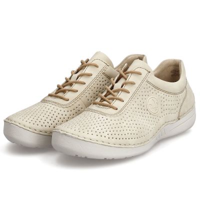 10. Rieker 52546-60 women's perforated leather shoes in beige