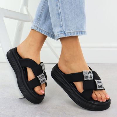5. Women’s black platform slides with rhinestones Potocki 16347