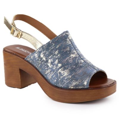 13. Women’s Denim Block-Heel Sandals with Gold-Tone Details M.Daszyński MR23126-7