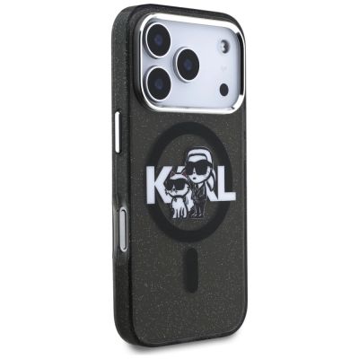 4. Karl Lagerfeld IML Glitter Karl & Choupette Sketch Logo MagSafe Case for iPhone 17 Pro - Black