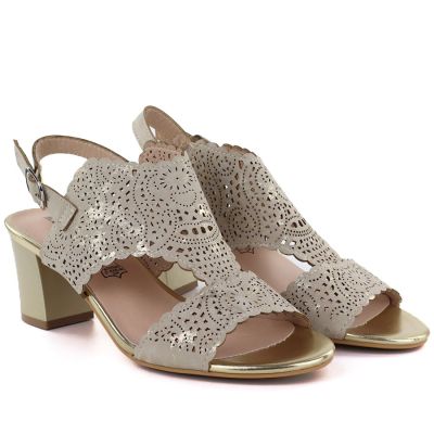 3. Women's openwork beige heeled sandals M.Daszyński MR1954-2