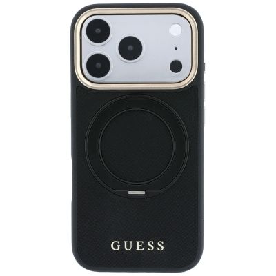 3. Guess Ring Stand 360 Grained Classic Logo MagSafe Case for iPhone 18 Pro Max / 17 Pro Max - Black