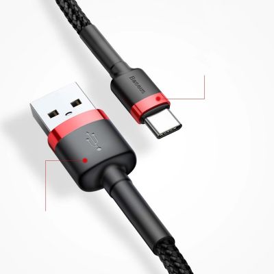15. Baseus Cafule Cable durable nylon cable USB / USB-C QC3.0 2A 3M black-red (CATKLF-U91)