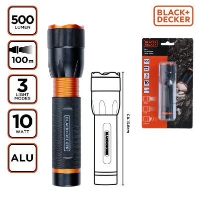 5. Tactical Aluminium Flashlight 10 W, 500 Lumens, BLACK+DECKER