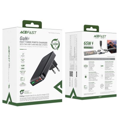 8. Acefast A100 65W GaN 2 USB-C+ USB-A Charger Ultra Slim - Black