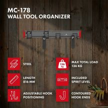 MACLEAN WALL-MOUNTED STEEL TOOL ORGANIZER, MAX LOAD 136KG, WIDTH 816MM MC-178