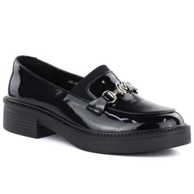 Women's leather lords moccasins with thick soles, black Vinceza 39985