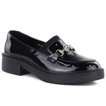 Women's leather lords moccasins with thick soles, black Vinceza 39985