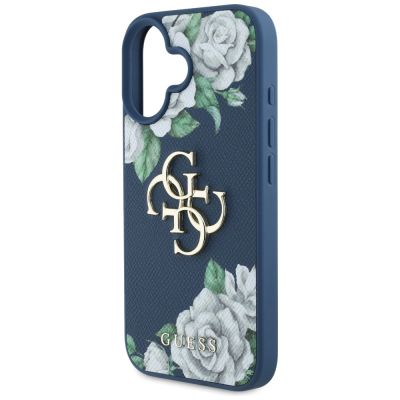 6. Guess Grained Roses Big 4G logo case for iPhone 16 - blue