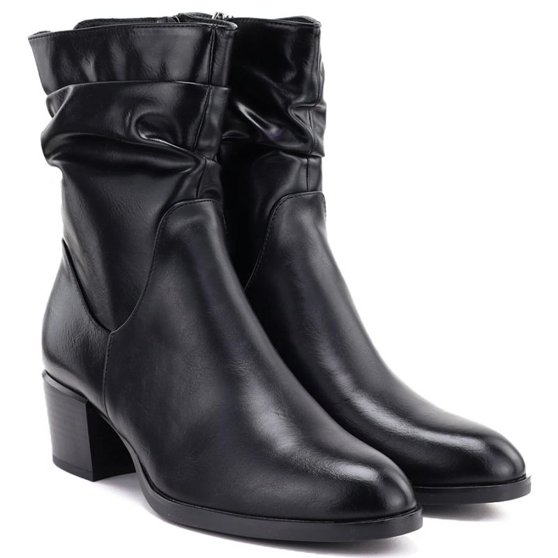 9. Women's high-heeled ankle boots with a gathered upper, black Vinceza 58682