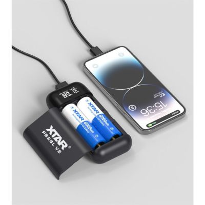 9. XTAR Charger with Power Bank Function for Cylindrical Li-Ion Batteries 18650/20700/21700, Black – 2 Channels PB2SLV2