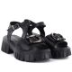 3. Women's leather sandals on a platform with decoration, black Vinceza 26-79611
