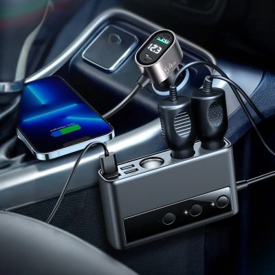 6. Joyroom JR-CL06 9in1 car charger 154W 5x USB-A / USB-C / 3x cigarette lighter socket PD QC PPS - black