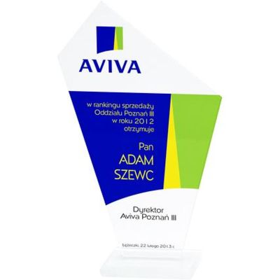 Glass trophy with LuxorJet color print