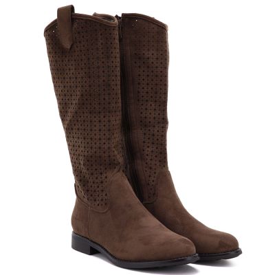 4. Women's openwork suede boots brown S.Barski HY62-8144