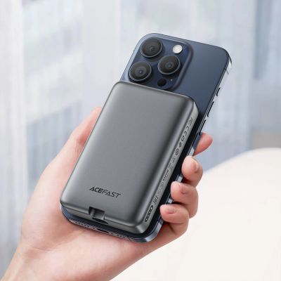 7. Powerbank Acefast M10 Magnetic 2x USB-C PD 30W with 15W Inductive Charging and USB-C Cable - Black