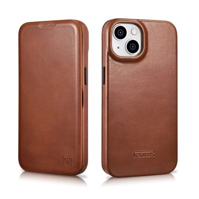 32. iCarer CE Oil Wax Premium Leather Folio Case iPhone 14 Plus magnetic flip case MagSafe brown (AKI14220707-BN)