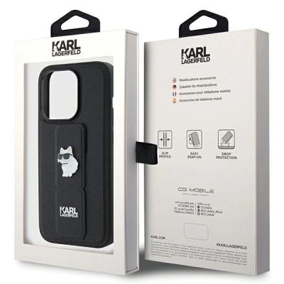9. Karl Lagerfeld Gripstand Saffiano Choupette Pins case for iPhone 14 Pro - black