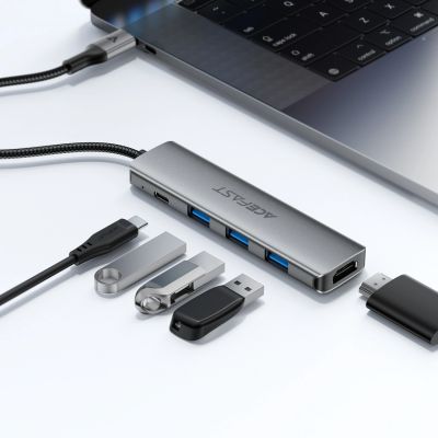 7. Acefast J16 USB Hub USB-C 5-in-1 HDMI 4K 60Hz PD90W Docking Station - Gray