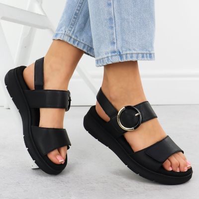 5. Women's leather wedge sandals black Remonte D2K50-00