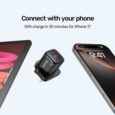 9. UNITEK 2X GAN WALL CHARGER USB-C & USB-A 20W BLACK