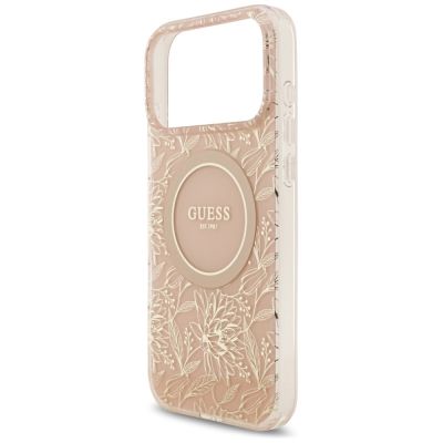 6. Guess IML Flowers Electro Pearl Strap MagSafe Case for iPhone 17 Pro Max - Pink