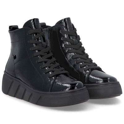 4. Women's patent leather platform ankle boots, black, Rieker W2661-01